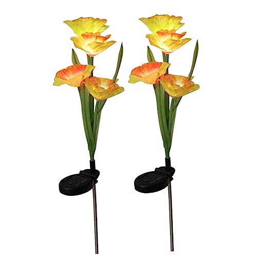 AKOOSY 2 Stück Solar Power LED Daffodil Blumen Bodenleuchten für Außen Blütenzweige Orange und Gelb für Garten und Gehwege von AKOOSY