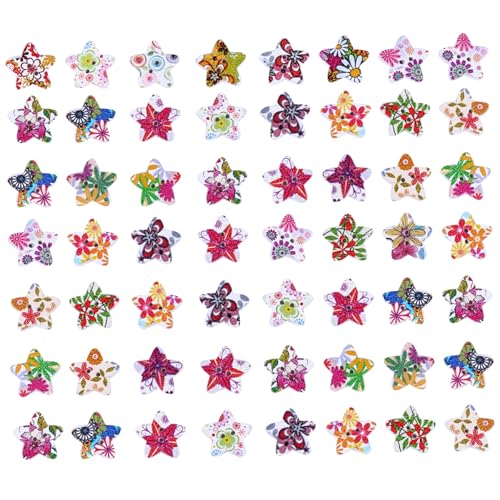 AKOOSY 200 Stück Bemalte Holzknöpfe Sterne zum Basteln Leichte DIY nähknöpfe aus Holz Kreative Holzdeko für Kleidung und Handwerk Vielseitige Holzsterne für Individuelle Gestaltung von AKOOSY