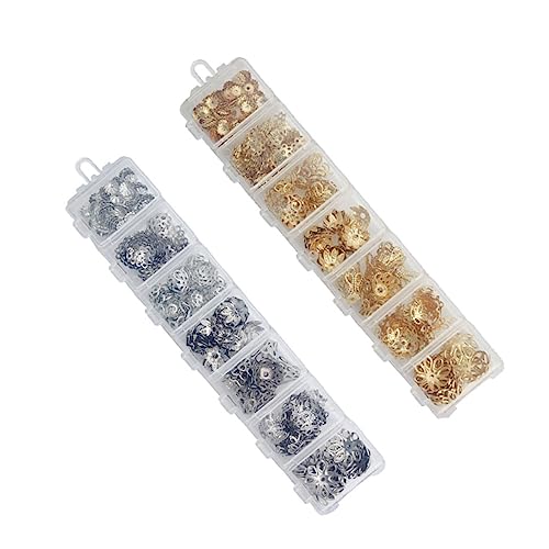AKOOSY 2Packung Blumen Spacerperlen Kupfer mit Aufbewahrungsbox für DIY Schmuckherstellung Vintage Charm Beads und Silber für Kreative Bastelprojekte von AKOOSY