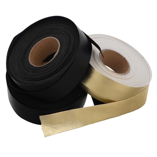 AKOOSY 3 Rollen Kunstlederstreifen Schwarz Gold Hellbraun Vielseitige DIY Bastelstreifen für Kleidung Schuhe und Accessoires Stabile Kantenverstärkung Modische Flache Riemen für Taschen von AKOOSY