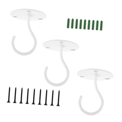AKOOSY 3 Stück Robuste Deckenhaken aus Eisen Vielseitige Pflanzenhaken für Blumenampeln Windspiele und Lampen Weiße Wandhalter zur Platzsparenden Aufhängung von Hängekörben und von AKOOSY