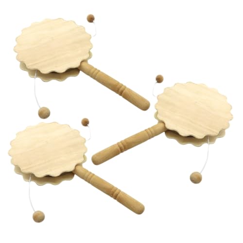 AKOOSY 3 Stück Teiliges Holz Rasseltrommel DIY Unbemalt Handbemalbares Kinderkunsthandwerk Kreative Holz Rattle Drum Bastelornamente zum Bemalen Fördert Feinmotorik und Konzentration von AKOOSY