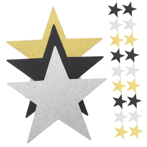 AKOOSY 30 Stück Teiliges Handgeschnittene Glitzer Sterne aus Papier in Gold Silber und Schwarz Schimmernde Stern Ausschnitte für Pinnwand DIY Bastelprojekte Klassenraumdekoration und von AKOOSY