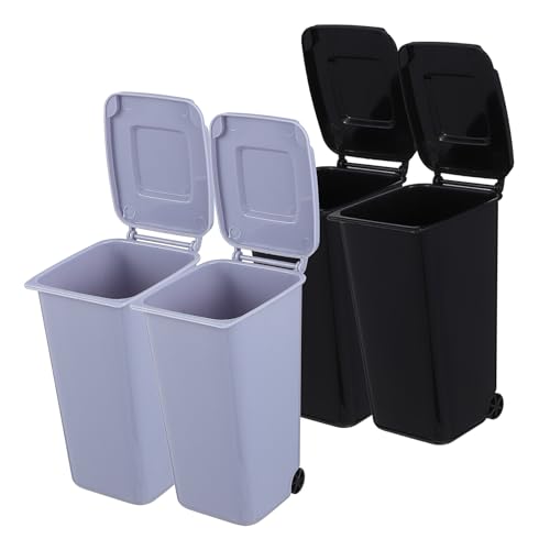 AKOOSY 4 Stück Mini Müllbehälter Deckel Kompakte Kleine Papierkörbe für Schreibtisch Büro Schlafzimmer Vielseitiger Desktop Abfalleimer und Organizer in Schwarz von AKOOSY