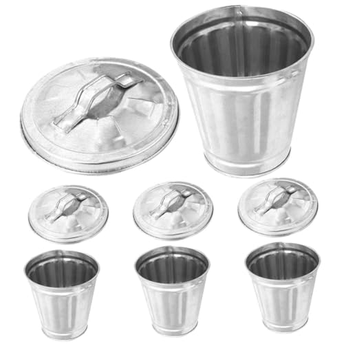 AKOOSY 4 Stück Mini-Mülltonne mit Deckel Recyclingbehälter Papierkorb aus Weide Mülleimer für Schlafzimmer storage boxes aufbwahrungs-box Tisch Abfalleimer Desktop-Müllkorb Eisen Silver von AKOOSY