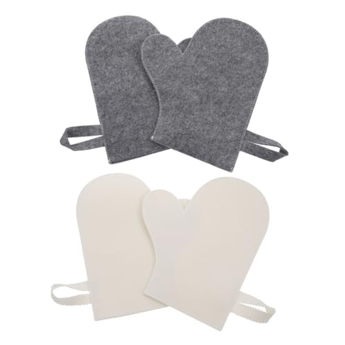 AKOOSY 4 Stück Sauna Handschuhe Filz Peeling Badehandschuhe Isolierend Hautfreundlich mit Aufhängeöse für Sauna Spa Wellness Weiß von AKOOSY