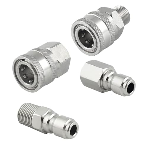 AKOOSY 4 Stück Teiliges Edelstahl Druckwasser Schnellkupplungs für Hochdruckreiniger Langlebige Schlauchanschlüsse für Wasserpumpe Kugelventil Kompatibel mit Power Washer Systemen von AKOOSY