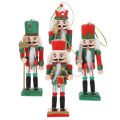 AKOOSY 4 Stück Teiliges Holz Set Traditionelle Weihnachtsdekoration Stabile Handwerkskunst Rot Grünes Design Festliche Tisch und Raumdekoration Perfektes für Weihnachtsliebhaber von AKOOSY