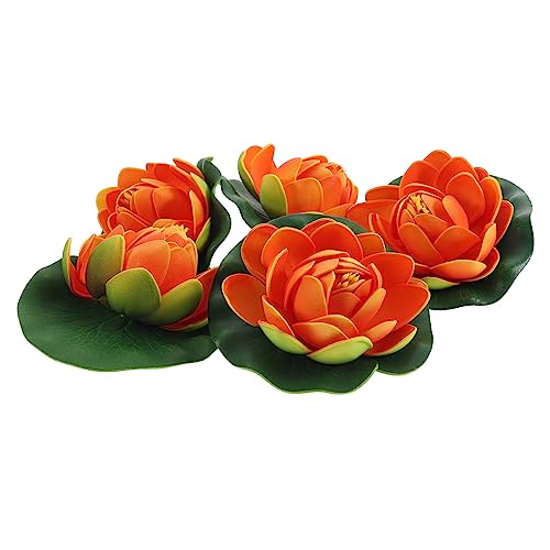 AKOOSY 5 Stück Teiliges Künstliches Lotusblumen Geöffnet Schwimmende Teichdekoration aus Langlebigem Realistische Seerosen für Gartenteich und Innenbereich Wartungsfrei Orange von AKOOSY
