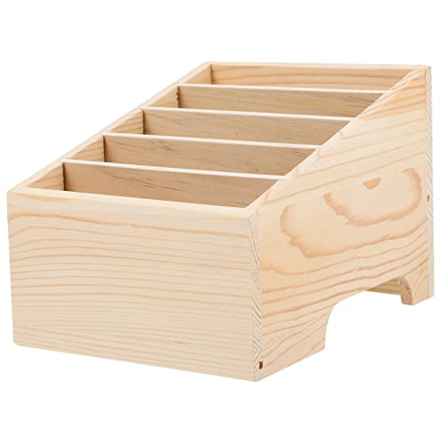 AKOOSY 5Gitter Desktop Aufbewahrungsbox aus Holz mit Fächern Smartphone Halter für Schule und Büro Stabiler Organizer für Schreibtisch Natürliche Holzoberfläche für Ordnung von AKOOSY