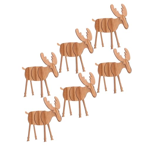 AKOOSY 6 Stück Teiliges DIY Holz Elch Weihnachtsdekoration Kreative Weihnachtsbaum Dekofiguren Sicherem Holz Leicht Montierbar für Tisch Büro Zuhause und Party Atmosphäre von AKOOSY