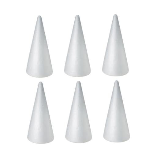 AKOOSY 6 Stück Weiße Bastelkegel aus Polystyrol Stabile Schaumstoff für DIY Bastelprojekte für Weihnachtsdeko Kreative Handarbeit und Ornamente von AKOOSY