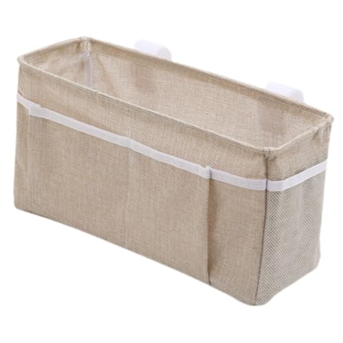 AKOOSY Bett Organizer Hängende Aufbewahrungstasche aus Baumwoll Leinen Multifunktionaler Hängebeutel für Schlafsaal und Schlafzimmer Große Kapazität Strapazierfähig und Abnehmbar Beige von AKOOSY