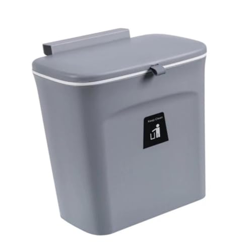 AKOOSY Hängender Küchenmülleimer mit Deckel Kompakter Wandabfallbehälter Platzsparend Passend für Küchenschränke Türstärke mit Druckring zur Fixierung Des Müllbeutels Dunkelgrau von AKOOSY