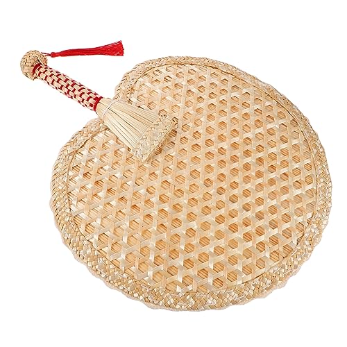 AKOOSY Handgefertigter Sommer Handfächer aus Weizenstroh Natürlicher Runder Vintage Fächer mit Feiner Handwebung Leichter Tragbarer Handventilator für Outdoor Party und Wanddekoration von AKOOSY