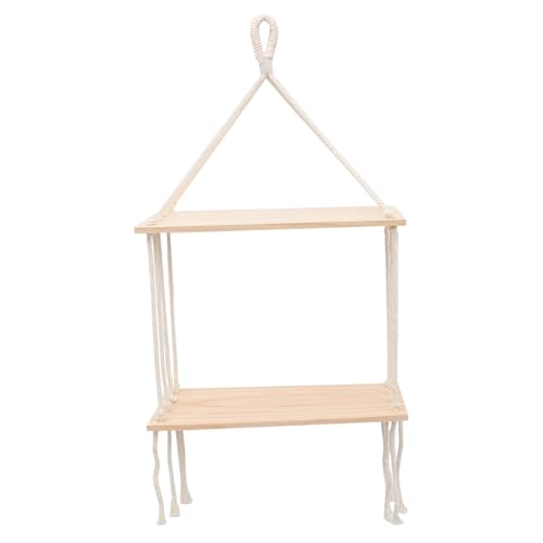 AKOOSY Handgefertigtes Wandregal aus Baumwollseil und Zweilagiges Dekoratives Hängeregal für Wohnzimmer und Arbeitszimmer Platzsparendes Aufbewahrungs und Displayregal im Boho Stil von AKOOSY