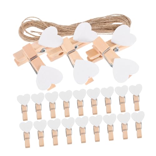 AKOOSY Herz Holzklammern Weiß mit Juteschnur Wäscheklammern aus Holz für Fotoaufhängung DIY Bastelholz Clips für Hochzeit Party Dekoration und Papierbilder von AKOOSY