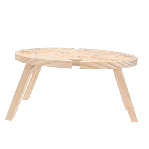 AKOOSY Klappbarer Weintisch Aus Naturmaterial Tragbarer Runder Picknicktisch Serviertisch Für Outdoor-Events Und Camping von AKOOSY