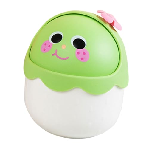 AKOOSY Mini Desktop Mülleimer mit Deckel Kleiner Cartoon Abfallbehälter aus Robustem PP Platzsparender Tischmülleimer für Büro Kinderzimmer und Schreibtisch Weiß Süßes Erdbeer Design von AKOOSY