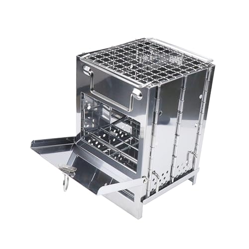 AKOOSY Mini Edelstahl Klappbarer Holzkohlegrill Quadratischer Holzofen Tragbarer Campinggrill Outdoor Kochgeschirr Wetterfest Hohe Hitzebeständigkeit Für Picknick und Bbq von AKOOSY