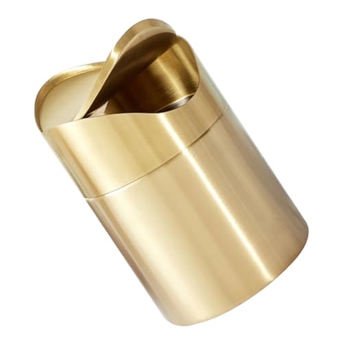 AKOOSY Mini Mülleimer aus mit Deckel Kompakter Tischmülleimer Gold für Büro Badezimmer und Auto Platzsparender Abfallbehälter für Schreibtisch und Kosmetik von AKOOSY