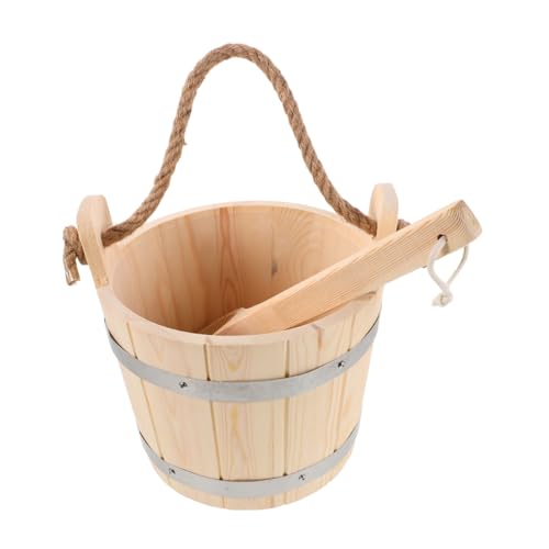 AKOOSY Saunaeimer mit Hitzebeständigem Holzlöffel Dampfbeständig Vielseitig für Sauna Bad Pflanzenbewässerung Robustes Naturholz für Langanhaltende Nutzung und Entspannende Spa von AKOOSY
