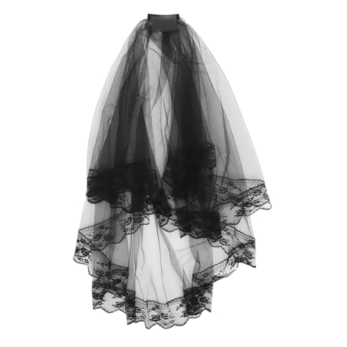 AKOOSY Vintage Brautschleier Kurz aus Spitze und Tüll Schwarzer Schleier Leichter Hochzeitsschleier für Halloween Cosplay Party Elegant und Angenehm von AKOOSY