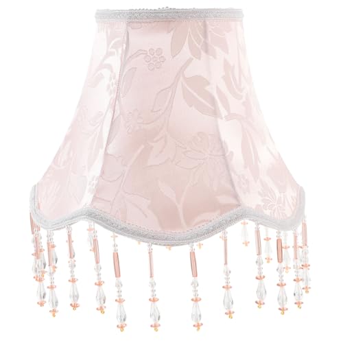 AKOOSY Vintage Stoff Lampenschirm mit Fransen Zarter Rosa Blumen und Kristalldekor Handgefertigter Lampenschirm für Tisch und Stehlampen Dekoratives Lampenzubehör für Schlafzimmer und von AKOOSY