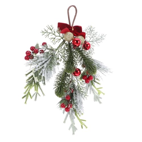 AKOOSY Winterlicher Weihnachts-Teardrop-Swag mit Künstlichen Tannennadeln Roten Beeren und Goldenen Kugeln Türkranz für Fronttür Fenster und Wand Vielseitige Innen Außendeko von AKOOSY