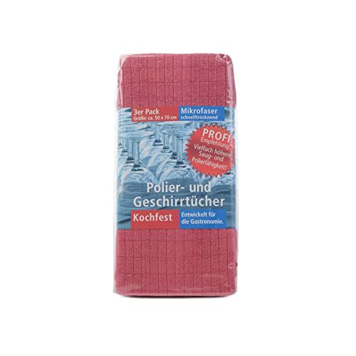 AKOR Textil 3er-Set Mikrofaser Poliertuch Geschirrtuch 50 x 70 cm Kochfest 95°C (Bordeaux) von AKOR Textil