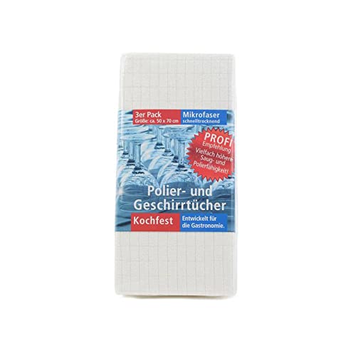 AKOR Textil 3er-Set Mikrofaser Poliertuch Geschirrtuch 50 x 70 cm Kochfest 95°C (Creme) von AKOR Textil
