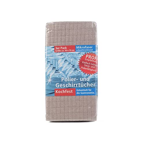 AKOR Textil 3er-Set Mikrofaser Poliertuch Geschirrtuch 50 x 70 cm Kochfest 95°C (Taupe) von AKOR Textil