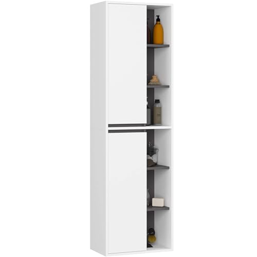 AKORD Bad-Hochschrank Hängend VAMI - 2 Türen, 10 Regalböden - Feuchtigkeitsbeständig - Laminierte Spanplatte - Badmöbel - Hoch Badschrank für Kosmetik - B50xH170xT30 cm - Weiß & Graphitgrau AKORD Bad-Hochschrank Hängend VAMI - 2 Türen, 10 Regalböden - Feuchtigkeitsbeständig - Laminierte Spanplatte - Badmöbel - Hoch Badschrank für Kosmetik - B50xH170xT30 cm - Weiß & Graphitgrau von AKORD