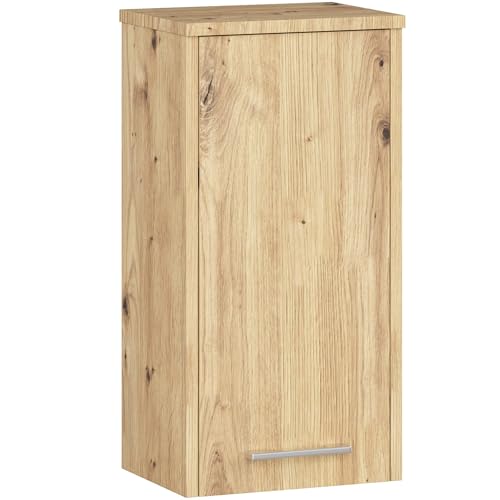 AKORD Badezimmer-Hängeschrank FIN 30 cm | mit 1 Tür | Hängender Waschmaschinenschrank | Badezimmerschrank | Waschmaschienenüberschrank | B30 x H60 x T22,5 cm | Gewicht 8,10 kg | Artisan-Eiche von AKORD