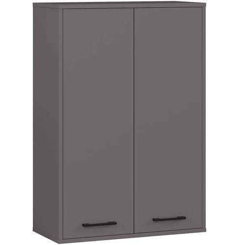 AKORD Badezimmer-Hängeschrank FIN 64 cm 2 Türen B64xH94xT30 cm - mit Ablagen - Badschrank, Wandmontiert Gewicht 8,10kg Grafitgrau & Grafitgrau von AKORD