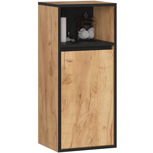AKORD Badezimmer Hängeschrank VAMI 35 cm - Bad Hängeschrank 1 Tür 3 Regalböden - Hängeschränke fürs Bad - Wandschrank Hängend - Robuste - B35xH80xT30 cm - Handwerkliche Eiche & Schwarz AKORD Badezimmer Hängeschrank VAMI 35 cm - Bad Hängeschrank 1 Tür 3 Regalböden - Hängeschränke fürs Bad - Wandschrank Hängend - Robuste - B35xH80xT30 cm - Handwerkliche Eiche & Schwarz von AKORD