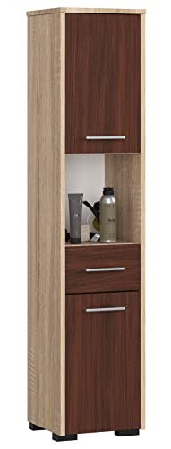 AKORD Badezimmer-Hochschrank schränke | Badezimmer kommode |2D1SZ1WN, B30 x H140 x T30 cm, Gewicht 25 kg | 2 Ablagen mit Türen (je Oben und unten) | 1 Schublade, 1 offenes Fach | als Hängeschrank von AKORD