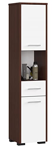 AKORD Badezimmer-Hochschrank schränke | Badezimmer kommode |2D1SZ1WN, B30 x H140 x T30 cm, Gewicht 25 kg | 2 Ablagen mit Türen (je Oben und unten) | 1 Schublade, 1 offenes Fach | als Hängeschrank von AKORD