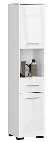AKORD Badezimmer-Hochschrank schränke | Badezimmer kommode | B30 x H140 x T30 cm, Gewicht 25 kg | 2 Ablagen mit Türen | 1 Schublade, 1 Fach | als Hängeschrank | Weiß & Weißglanz Front von AKORD