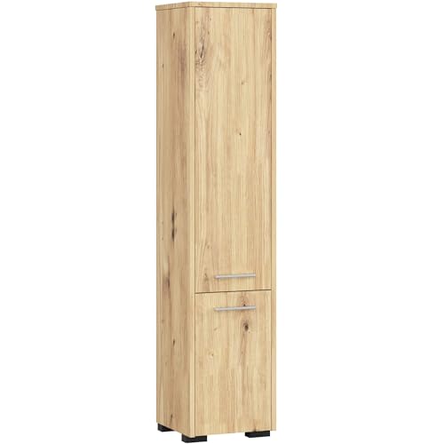 AKORD Badezimmer-Hochschrank schränke | Badezimmer kommode | FIN 2D, 2 Türen (je Oben und unten) | B30 x H140 x T30 cm | Gewicht 25 kg | auch Hängeschrank für Wandmontage geeignet Artisan-Eiche von AKORD