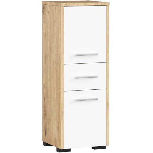AKORD Badezimmerschrank schränke | Badezimmer kommode | FIN 85 2D1SZ, 2 Türen und 1 Schublade, B30 x H85 x T30 cm, Gewicht 25 kg, auch als Hängeschrank für Wandmontage verwendbar | Artisan-Eiche Weiß von AKORD