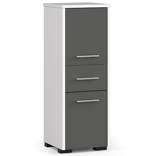 AKORD Badezimmerschrank schränke | Badezimmer kommode | FIN 85 2D1SZ, 2 Türen und 1 Schublade, B30 x H85 x T30 cm, Gewicht 25 kg, auch als Hängeschrank für Wandmontage verwendbar | Weiß/Graphitgrau von AKORD