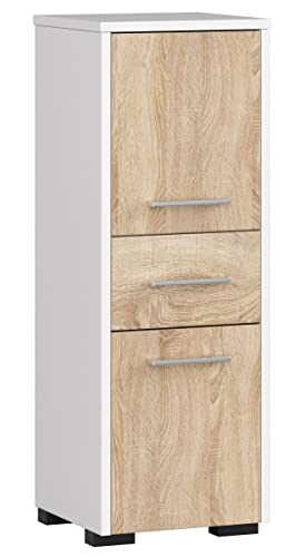 AKORD Badezimmerschrank schränke | Badezimmer kommode | FIN 85 2D1SZ, 2 Türen und 1 Schublade, B30 x H85 x T30 cm, Gewicht 25 kg, auch als Hängeschrank für Wandmontage verwendbar von AKORD