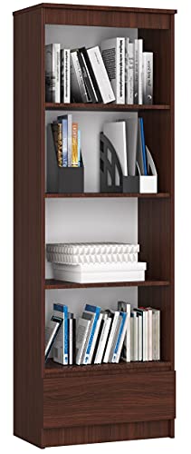 AKORD Büro-Bücherregal 60 cm 1 Schublade 4 Regale | Möbel Stehen für Dokumente Bücher für EIN Schlafzimmer Arbeitszimmer Wohnzimmer Schrank | Laminierte Platte 16 mm | Wenge + Wenge Front von AKORD