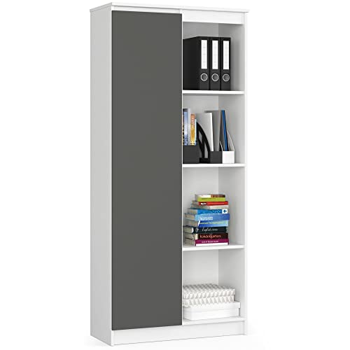 AKORD Büro-Bücherregal 80cm | 8 Einlegeböden | für Schrank Wohnzimmer Schlafzimmer Bücherregale|Standregal Holzregal Regal | 80x35x180 cm | Laminierte Platte 16 mm | Farbe Weiß/Graphitgrau von AKORD