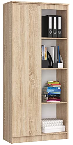 AKORD Büro-Bücherregal 80cm | 8 Einlegeböden | für Schrank Wohnzimmer Schlafzimmer Bücherregale| Standregal Holzregal Regal | Laminierte Platte 16 mm | Farbe Sonoma-Eiche von AKORD