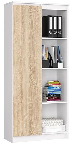 AKORD Büro-Bücherregal 80cm | 8 Einlegeböden | für Schrank Wohnzimmer Schlafzimmer Bücherregale| Standregal Holzregal Regal | Laminierte Platte 16 mm | Farbe Weiß/Sonoma von AKORD