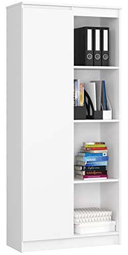 AKORD Büro-Bücherregal 80cm | 8 Einlegeböden | für Schrank Wohnzimmer Schlafzimmer Bücherregale| Standregal Holzregal Regal | Laminierte Platte 16 mm | Farbe Weiß von AKORD