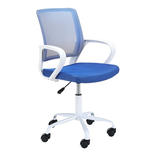 AKORD Büro-Stuhl für Kinder FD-6 | Bürostühle Ergonomisch mit Armlehne | Schreibtischstuhl | Office Chair | Drehbar | Höhenverstellbar | Maximale Belastung: 100 kg | Weiß | Blau von AKORD