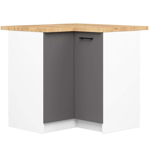 AKORD | Eck-Küchenschrank mit Arbeitsplatte - Oliwia S90 | Küchenunterschrank mit 2 Türen und 2 Einlegeböden | Unterschrank Küche 90 cm Breit | ABS-Kante 18 mm | 46x90x85 cm | Weiß & Graphitgrau AKORD | Eck-Küchenschrank mit Arbeitsplatte - Oliwia S90 | Küchenunterschrank mit 2 Türen und 2 Einlegeböden | Unterschrank Küche 90 cm Breit | ABS-Kante 18 mm | 46x90x85 cm | Weiß & Graphitgrau von AKORD